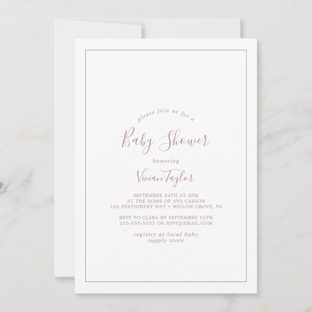 Minimalist Rose Gold Baby Shower Invitation (Front)