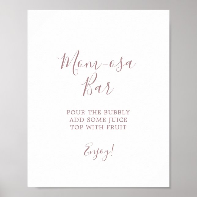 Minimalist Rose Gold Baby Shower Mum-osa Bar Sign (Front)
