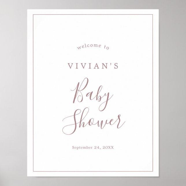 Minimalist Rose Gold Baby Shower Welcome Poster (Front)