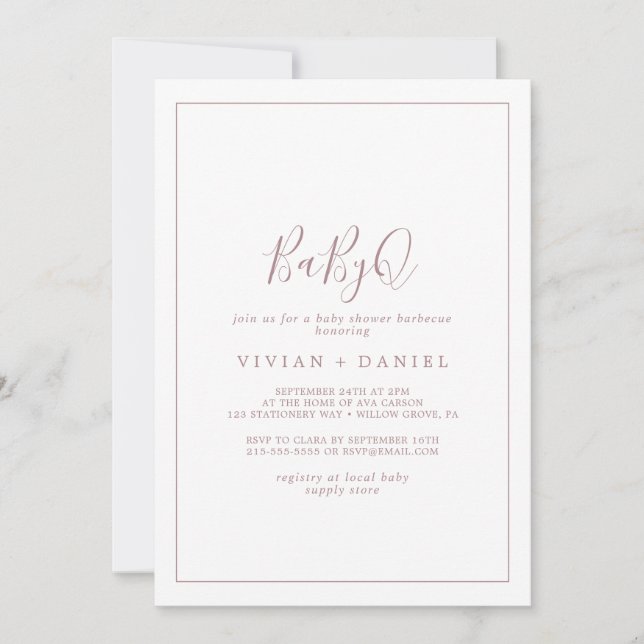 Minimalist Rose Gold BabyQ Baby Shower Barbecue Invitation (Front)