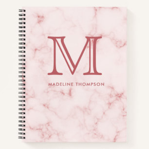 Minimalist Rose Gold Blush Pink Marble Monogram Notebook