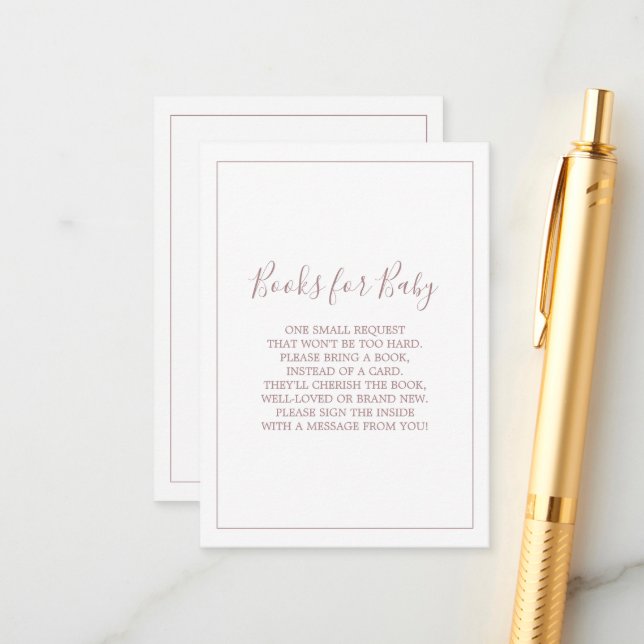 Minimalist Rose Gold Books for Baby Card (Front/Back In Situ)