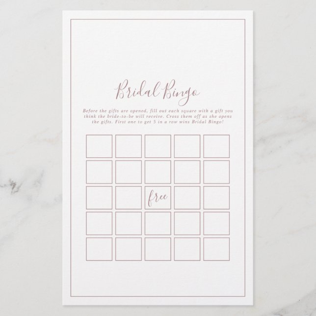 Minimalist Rose Gold Bridal Bingo Game Flyer (Front)