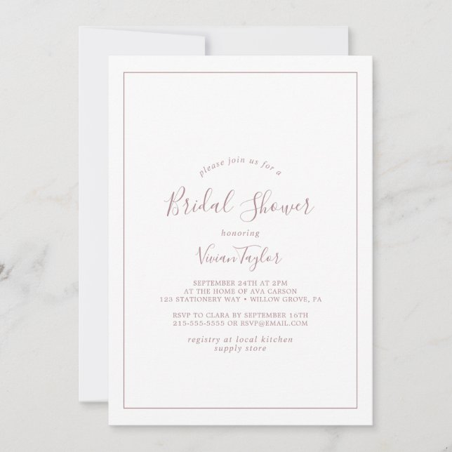 Minimalist Rose Gold Bridal Shower Invitation (Front)