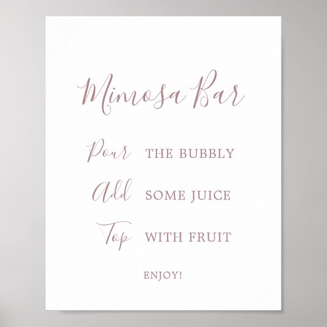 Minimalist Rose Gold Bridal Shower Mimosa Bar Sign (Front)