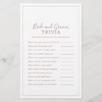 Minimalist Rose Gold Bride and Groom Trivia Game