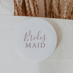 Minimalist Rose Gold Bridesmaid Bridal Shower 6 Cm Round Badge<br><div class="desc">This minimalist rose gold bridesmaid bridal shower button is perfect for a simple wedding shower. The modern romantic design features classic rose gold and white typography paired with a rustic yet elegant calligraphy with vintage hand lettered style. Customisable in any colour. Keep the design simple and elegant, as is, or...</div>