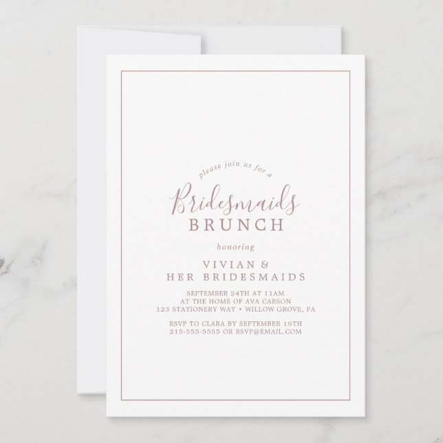 Minimalist Rose Gold Bridesmaids Brunch Invitation (Front)