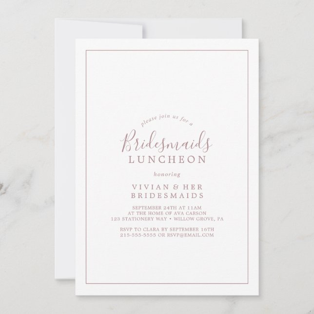 Minimalist Rose Gold Bridesmaids Luncheon Invitation (Front)