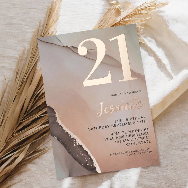 Minimalist Rose Gold Chic Watercolor 21st Birthday (Creator Uploaded)