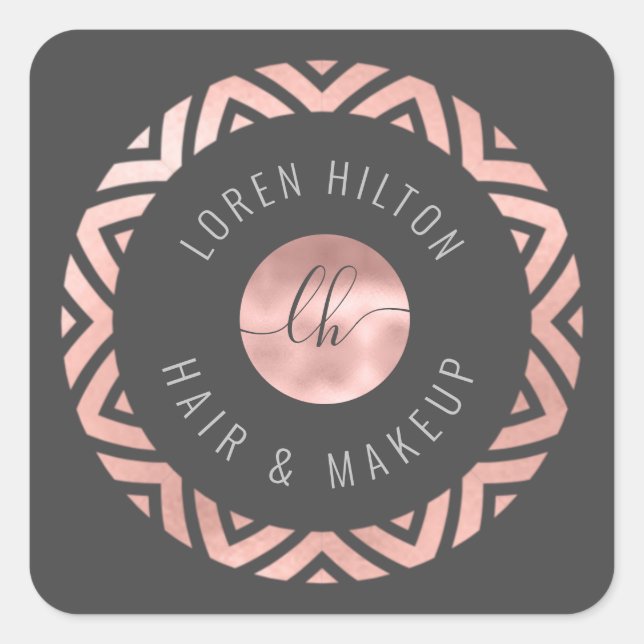 Minimalist rose gold circle monogram square sticker (Front)