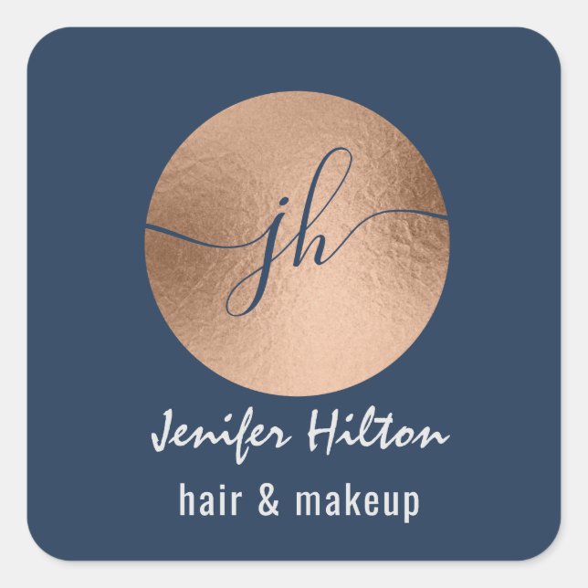 Minimalist rose gold circle monogram square sticker (Front)
