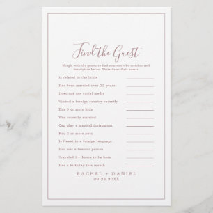 Minimalist Rose Gold Find the Guest Wedding Game Flyer