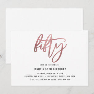 Minimalist Rose Gold Foil 50th Birthday Invitation