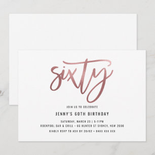 Minimalist Rose Gold Foil 60th Birthday Invitation
