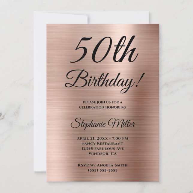 Minimalist Rose Gold Foil Birthday Invitation (Front)