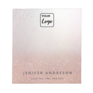 minimalist rose gold glitter ombre custom logo notepad