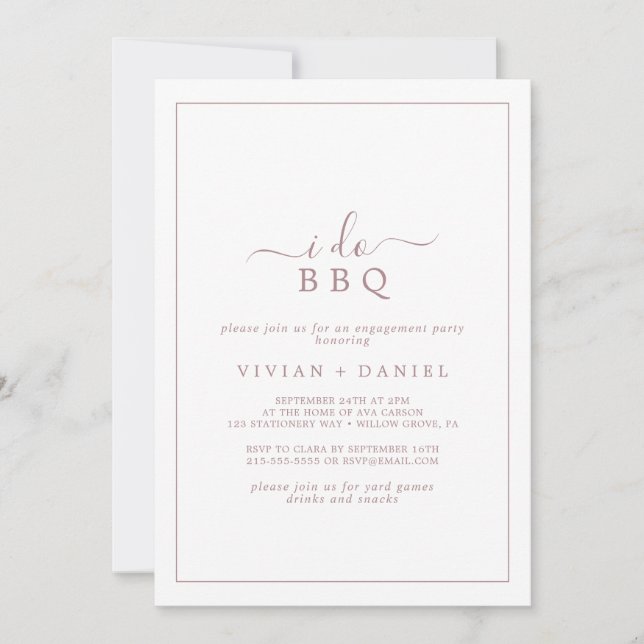 Minimalist Rose Gold I Do BBQ Engagement Party Invitation (Front)