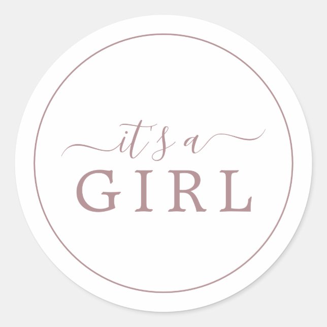 Minimalist Rose Gold It's A Girl Baby Shower Classic Round Sticker (Front)