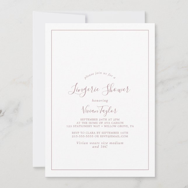Minimalist Rose Gold Lingerie Shower Invitation (Front)