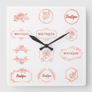 Minimalist Rose Gold Logo Clipart Set Feminine Square Wall Clock