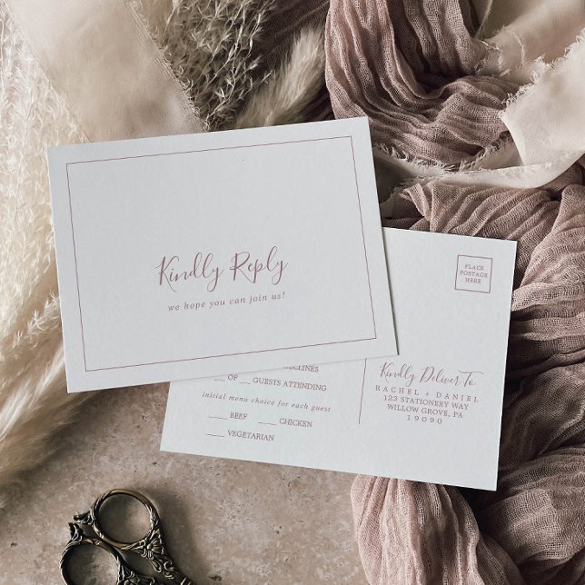 Minimalist Rose Gold Menu Choice RSVP Postcard (Creator Uploaded)