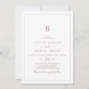 Minimalist Rose Gold Monogram Wedding Invitation