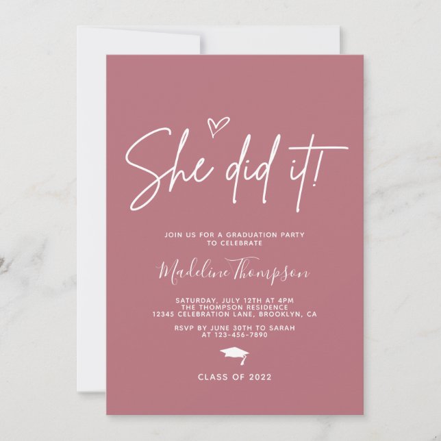 Minimalist Rose Gold Photo She did it Graduation Invitation (Front)