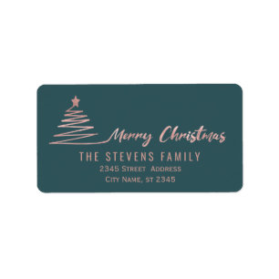 Minimalist rose gold script Merry Christmas Label