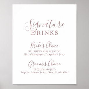 Minimalist Rose Gold Signature Drinks Sign
