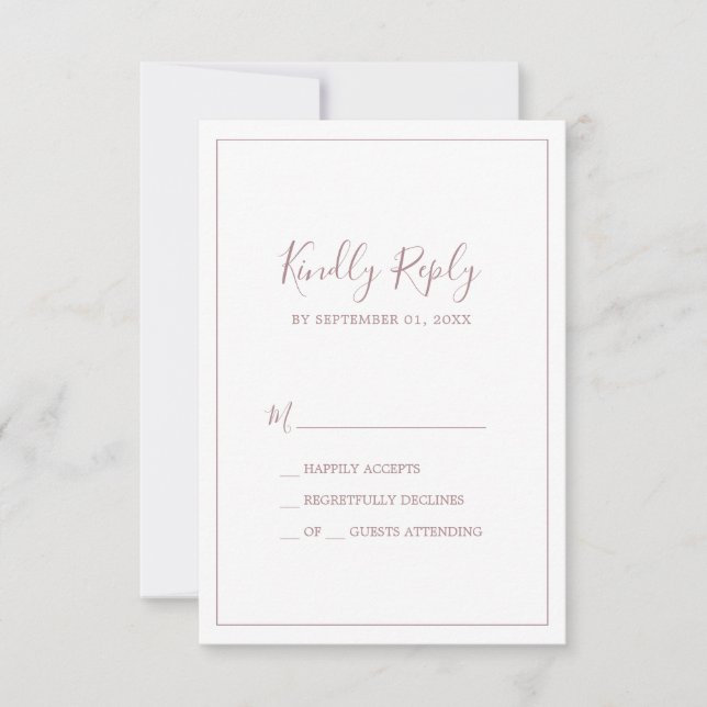 Minimalist Rose Gold Simple RSVP Card (Front)