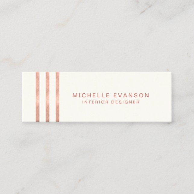 Minimalist Rose Gold Stripes Mini Business Card (Front)