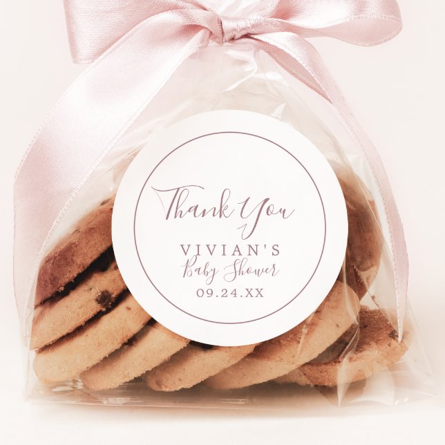 Minimalist Rose Gold Thank You Baby Shower Favour Classic Round Sticker (Creator Uploaded)