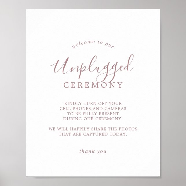 Minimalist Rose Gold Unplugged Ceremony Sign (Front)