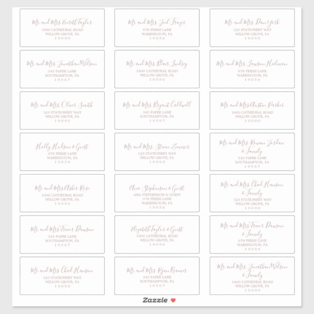 Minimalist Rose Gold Wedding Guest Address Labels (Sheet)