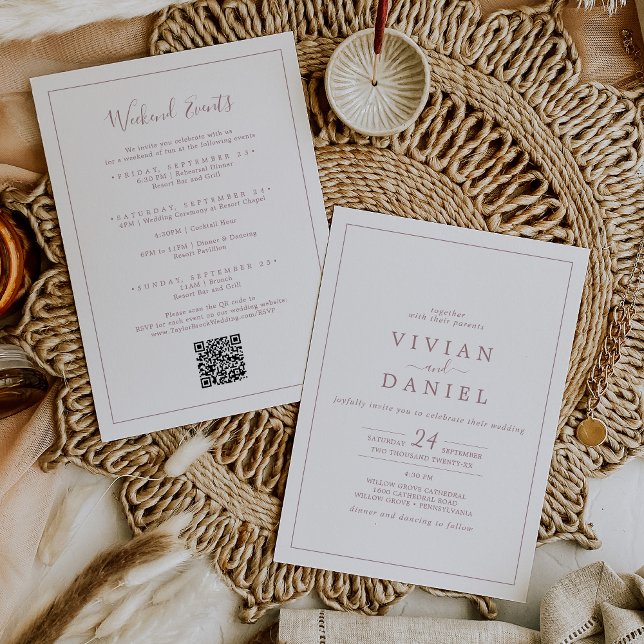 Minimalist Rose Gold Weekend Events Wedding Invitation (Creator Uploaded)