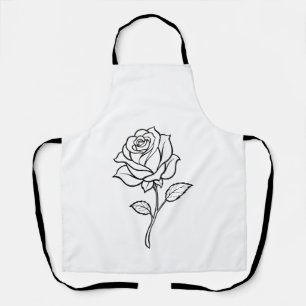 Minimalist Rose Line Art Elegant One-Colour Floral Apron