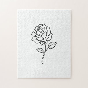 Minimalist Rose Line Art Elegant One-Colour Floral Jigsaw Puzzle