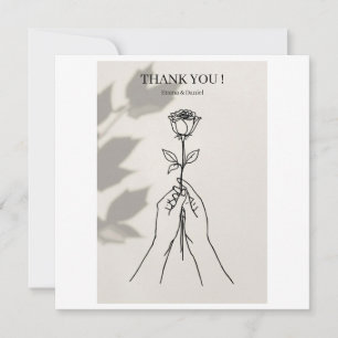 Minimalist Rose Line Art Wedding Thank You Card