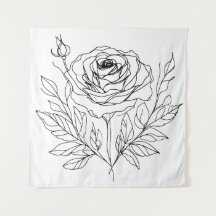 minimalist rose one line art drawing in black