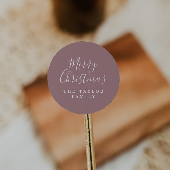 Minimalist Rose Pink Merry Christmas Holiday Gift Classic Round Sticker (Creator Uploaded)