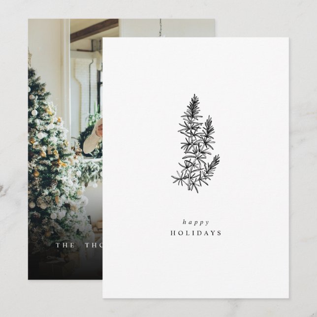 Minimalist Rosemary Photo Happy Holidays Card (Front/Back)