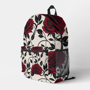 Minimalist Roses In Black And Deep Red On A Cream Printed Backpack