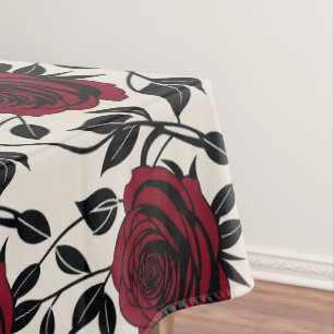 Minimalist Roses In Black And Deep Red On A Cream Tablecloth