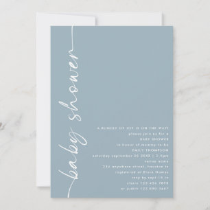 Minimalist Rotated Text Dusty Blue Baby Shower Invitation