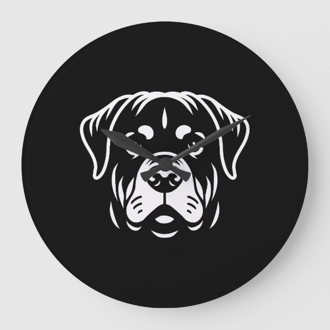 Minimalist Rottweiler Face Design – Bold Line Art Large Clock (Front)