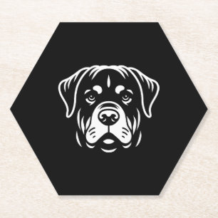 Minimalist Rottweiler Face Design – Bold Line Art Paper Coaster