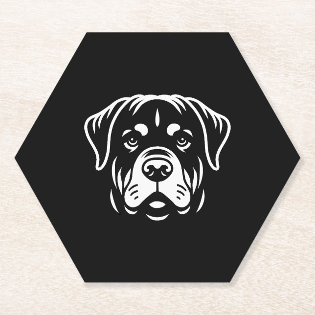 Minimalist Rottweiler Face Design – Bold Line Art Paper Coaster (Front)