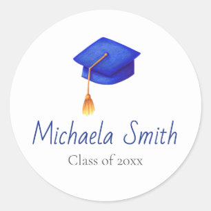 Minimalist Royal Blue Graduation Personalised Classic Round Sticker