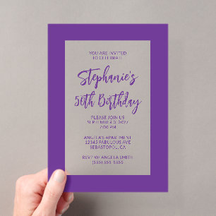 Minimalist Royal Purple Border 50th Birthday Acrylic Invitations